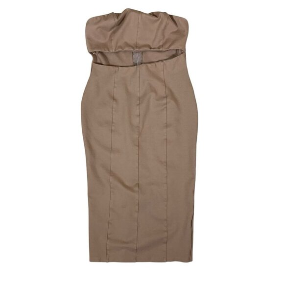 Princess Polly Strapless Bodycon Midi Dress Beige Tan US 8 Cotton Blend Chic - Picture 1 of 5